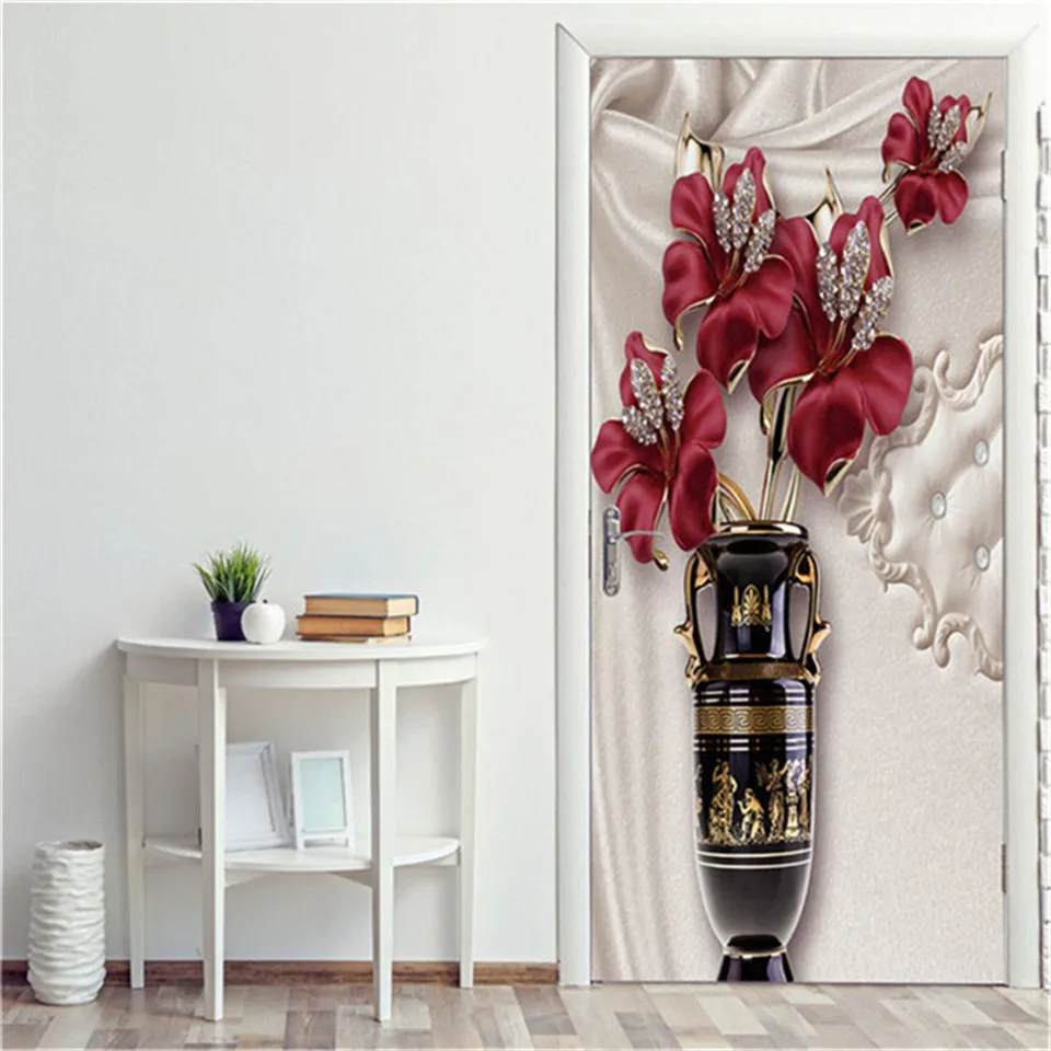 Fashion Door Sticker PVC Self-adhesive Waterproof Wallpaper Home Decor Living Room Wall Art Mural Decals Poster stickers porte