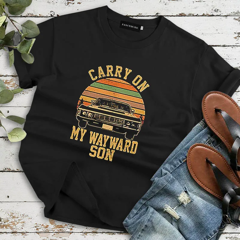 Сверхъестественная Винтажная футболка с надписью «My Wayward Son», черно-белая футболка