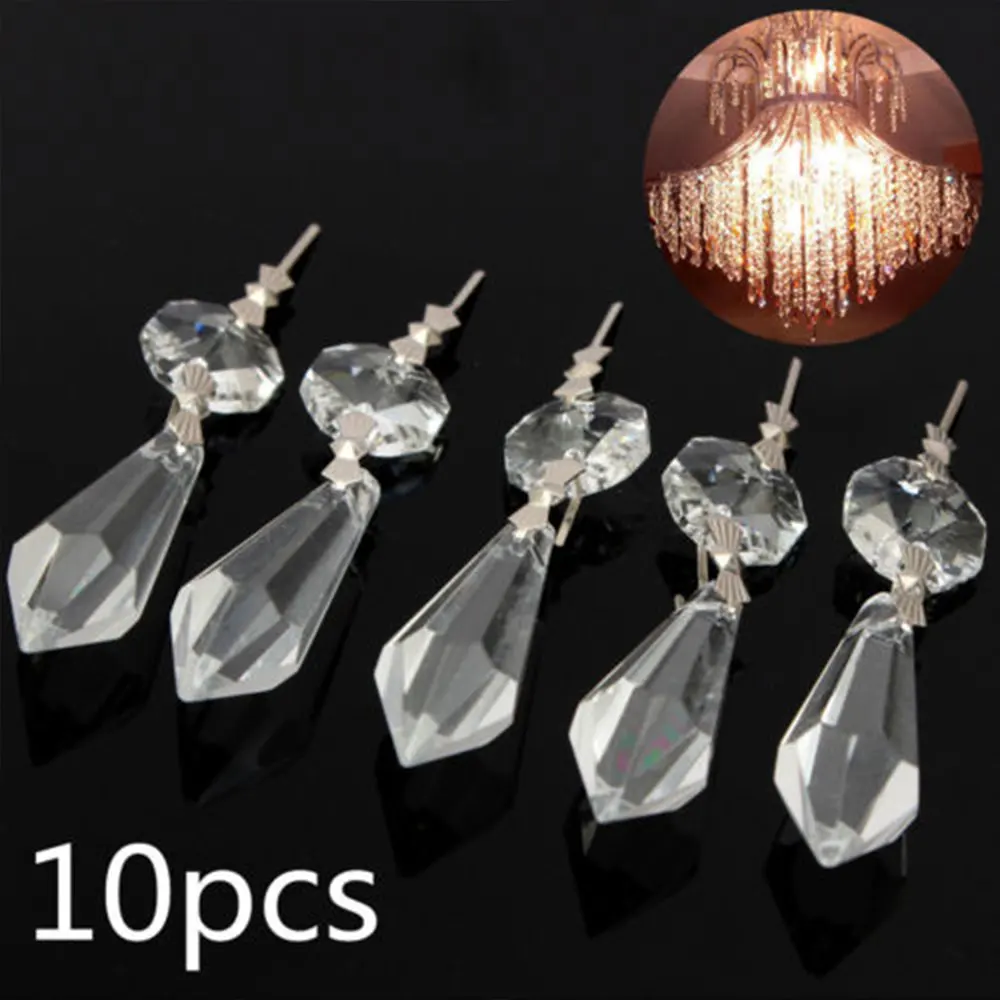 10Pcs/Pack Chandelier Octagonal Bead Crystal Lamp Pendants Decoration Parts
