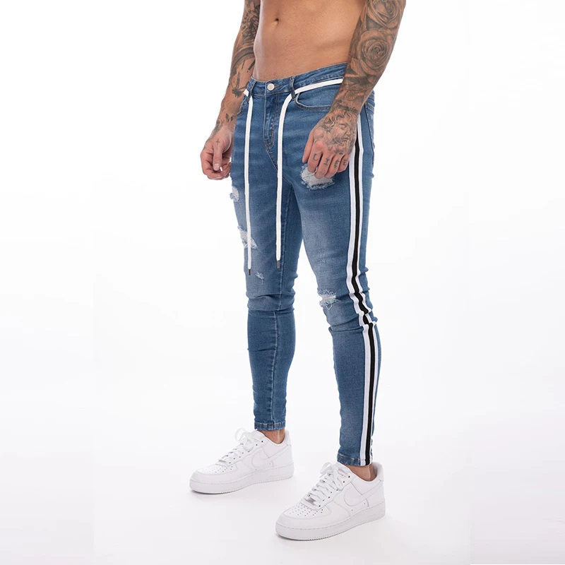 White Jeans Men Elastic Waist Skinny Jeans Men Stretch Ripped Pants Streetwear Mens Denim Trousers Male Clothing