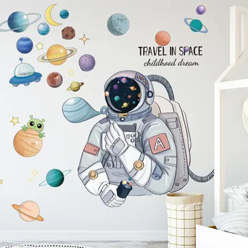 

Space Dream Astronaut Cartoon Wall Stickers for Home Decor Remvable PVC Wall Decals for Kids rooms Kindergarten Wall Decor Mural