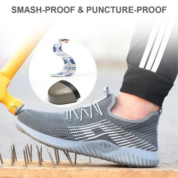 

Dropshipping Breathable Safety Work Shoes For Men Male Steel Toe Cap Boots Construction Shoes Safety Boots Work Anti-Smashing