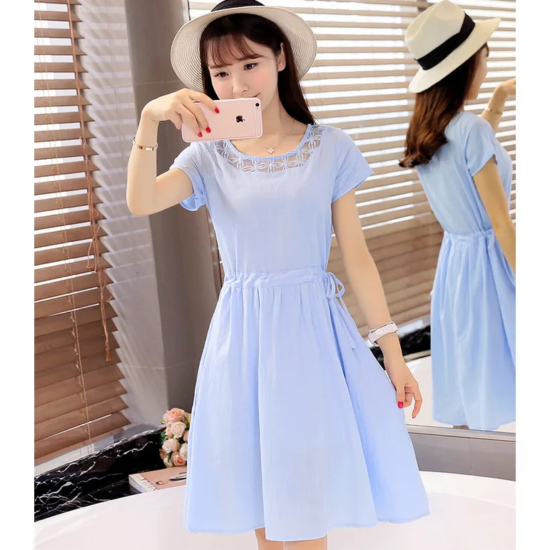 

2016 Summer New Style Large Size Dress Mid-length Short Sleeve Slim Fit Slimming Retro Literature And Art Cotton Linen Dress