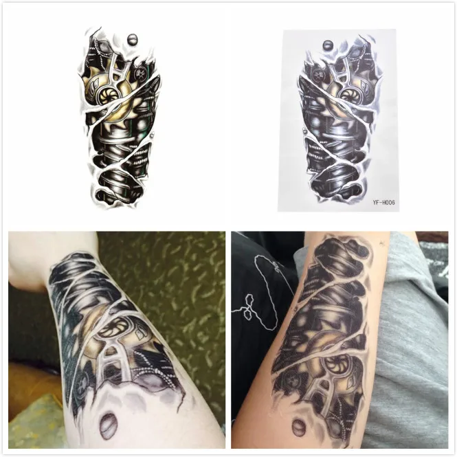 3D black Robot mechanical arm fake transfer tattoo stickers hot sexy cool men spray waterproof designs