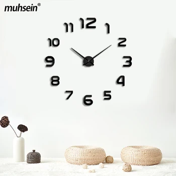 

muhsein Decoration Wall Clock DIY Watch Acrylic Mirror Wall Stickers Clock Mute Clock Decor Hoom Quartz Needle Big Number Clock