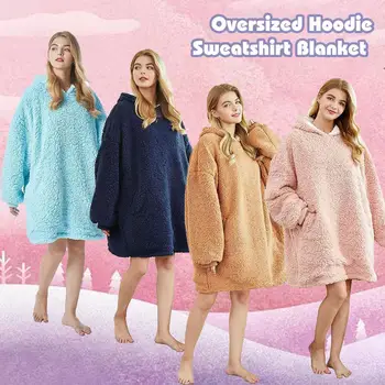 

2020 European Style Double-sided Lamb Wool TV Blanket Composite Soft And Comfortable Home Lazy Blanket Hooded Casual Sweater