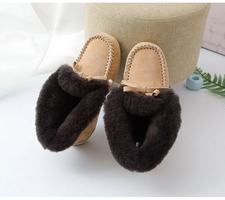 Natural Fur Women Flats Casual Moccasins Comfortable Loafers Genuine Leather Women Shoes Fashion Driving Shoes Woman