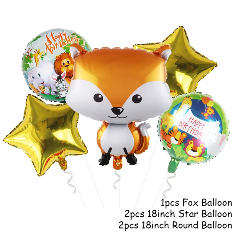 5pcs balloon 5 шт воздушные шары в форме животных набор джунгли вечерние Тигр Лев енот лиса Гелиевый шар сафари День Рождения украшения для детей - Цвет: 5pcs balloon