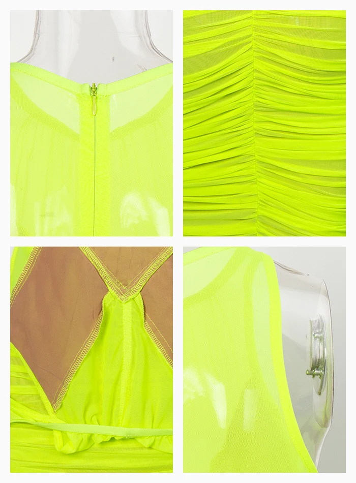 LOVE& LEMONADE флуоресцентные зеленые вечерние мини-платья с круглым воротником и открытыми плечами LM81859 осень/зима