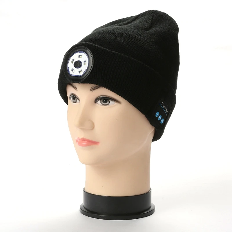 Bluetooth 5 0 LED Hat Built in Stereo Speakers Mic USB Rechargeable LED Lighted Knit Cap for Sports and Outdoors
