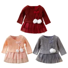 Новинка; милое вязаное шерстяное детское весеннее бальное платье принцессы с круглым воротником и длинными рукавами; Лидер продаж