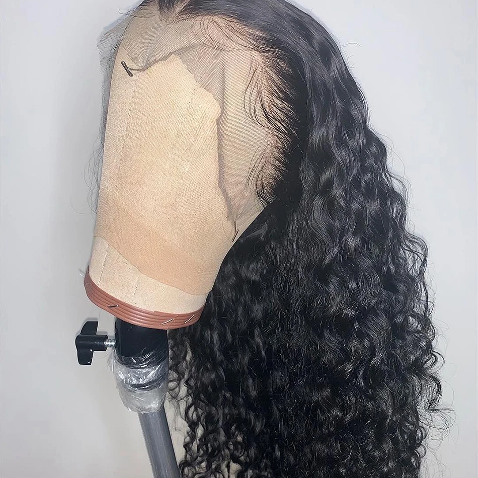 Luvin 200 плотность 28 30 дюймов глубокая волна 13x6 синтетические вьющиеся Синтетические волосы на кружеве парики из натуральных волос на кружевной черный Для Женщин Бразильские фронтальной парик младенца