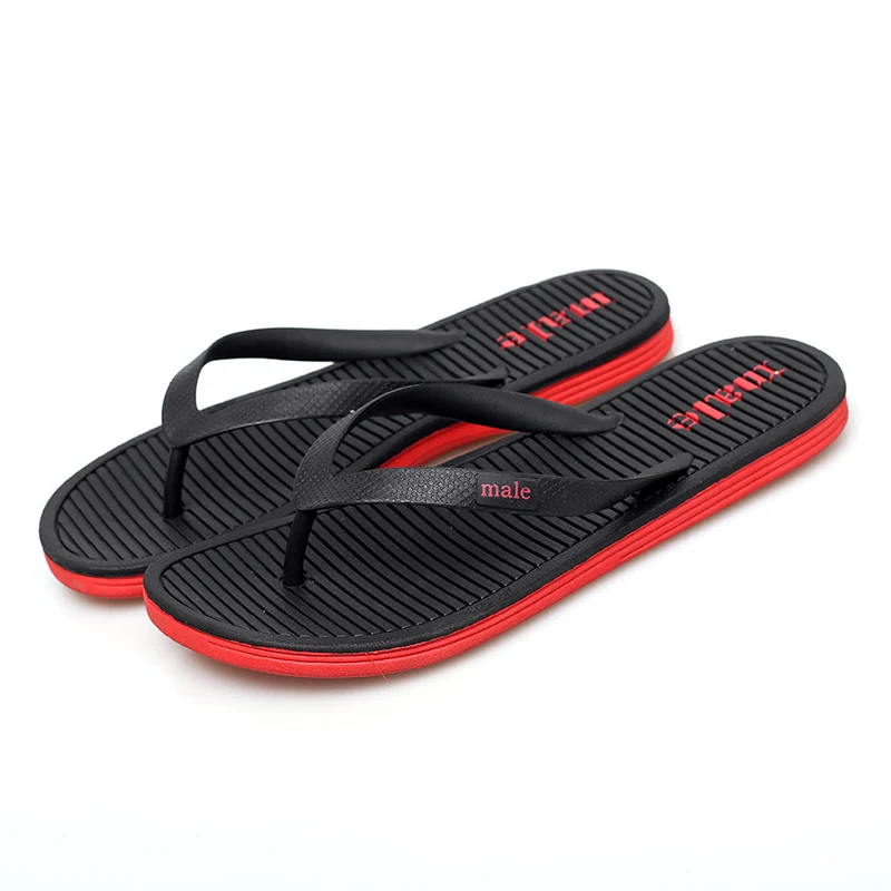 Мужские летние легкие Вьетнамки с открытым носком; пляжные Лоферы без застежки; шлепанцы для плавания; домашняя обувь для ванной - Цвет: Black-red