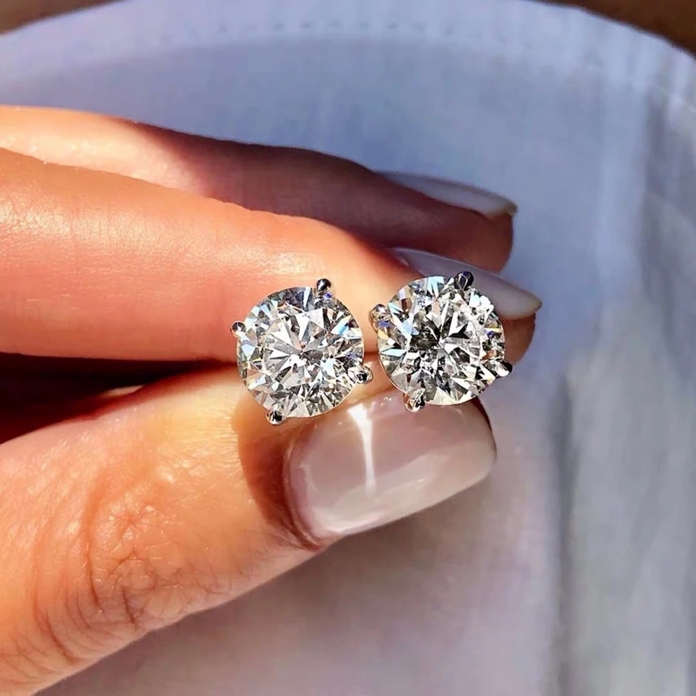 

With Certificate Original 925 Silver Stud Earrings for Women Bride Natural 2.0ct 8mm Zirconia Gemstone Earrings Christmas Gift