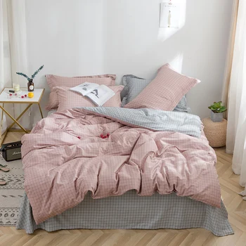 

Bedding Set Washed Cotton Printed Lattice Simple AB double-sided Home Textile Bed Set Pillowcases Bed Sheet Duvet Cover Sets