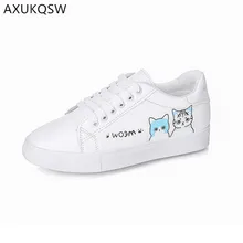 Мультфильм милый кот на плоской подошве 2019 новинка белые женские туфли Zapatos De Mujer нескользящие туфли женские теннисные туфли Мультфильм милый кот на плоской подошве 2019 новинка белые женские туфли Zapatos De Mujer нескользящие туфли женские теннисные туфли