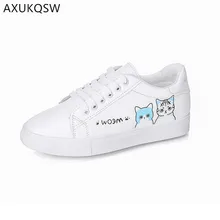Мультфильм милый кот на плоской подошве новинка белые женские туфли Zapatos De Mujer нескользящие туфли женские теннисные туфли