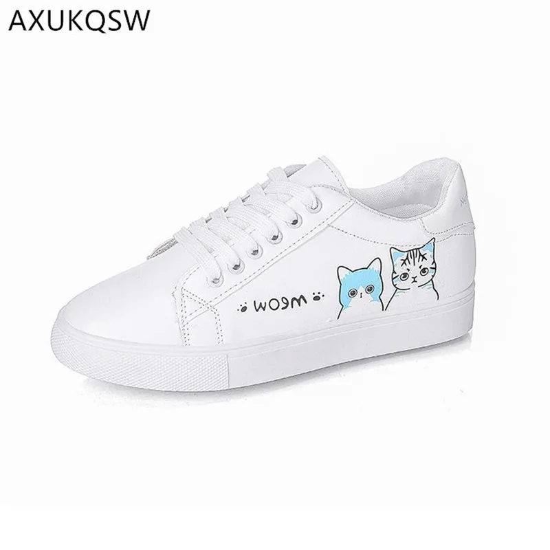 Мультфильм милый кот на плоской подошве 2019 новинка белые женские туфли Zapatos De Mujer