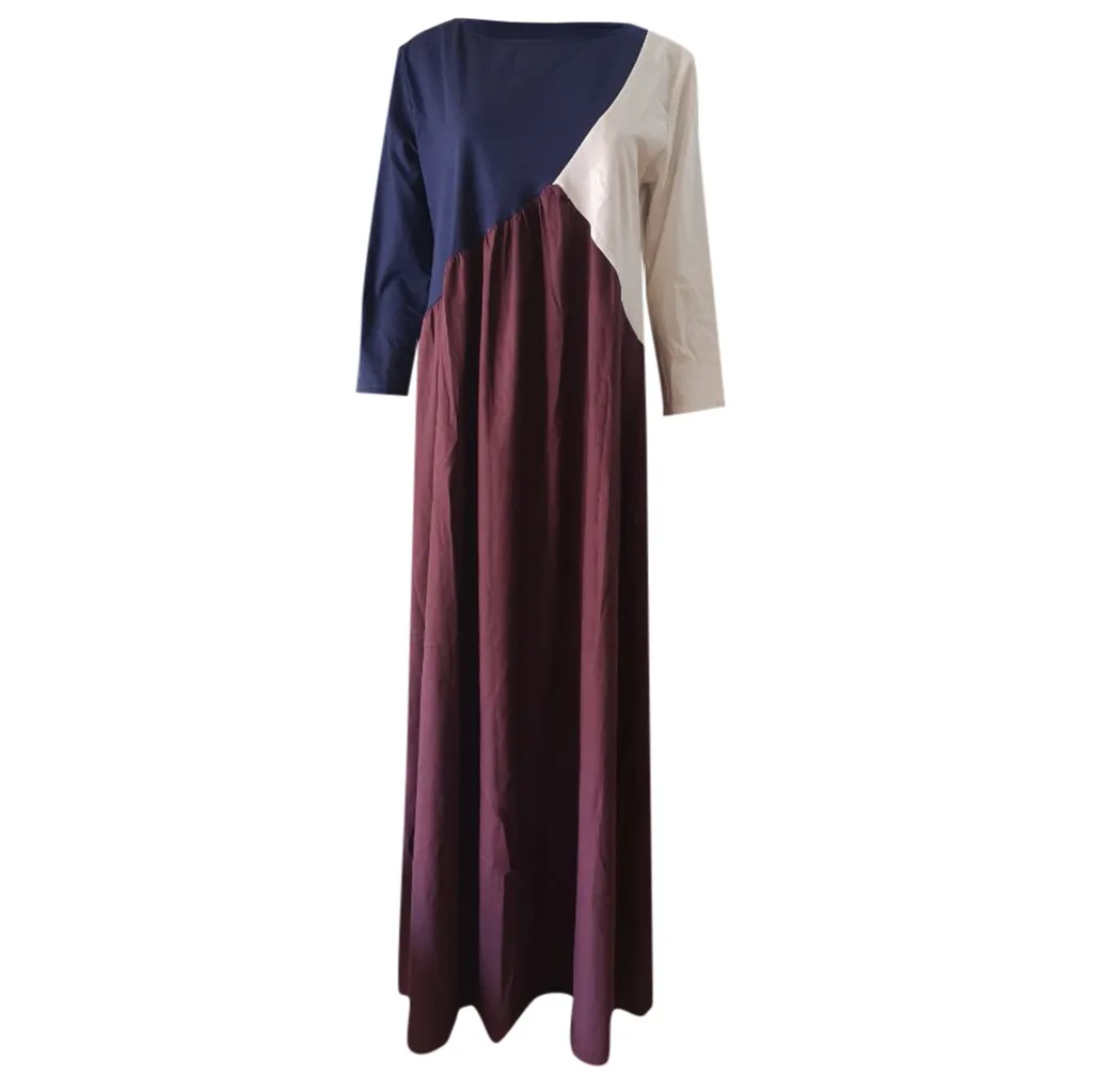 autumn dress Women 2019 NEW Coloured maxi dress Sleeve Simulated Hemp Autumn Winter plus size dress vestidos robe femme Q60