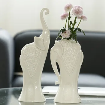 

Creative Couple Elephant Ceramics Vase Living Room Wine Cabinet Desktop Flower Arrangement Container Home Decoration Accessories
