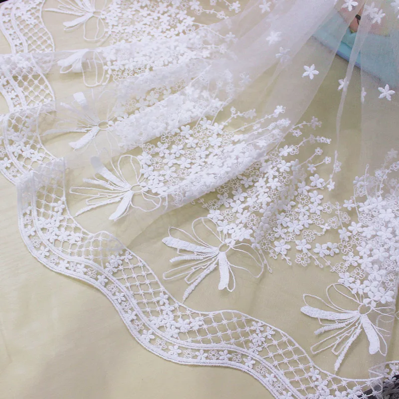 

Ivory Lace Fabric 1 yard Soft Mesh Gauze Tulle Flower Embroidered Cloth Clothing Dress Sewing Material 130cm 51inch Wide M4F87