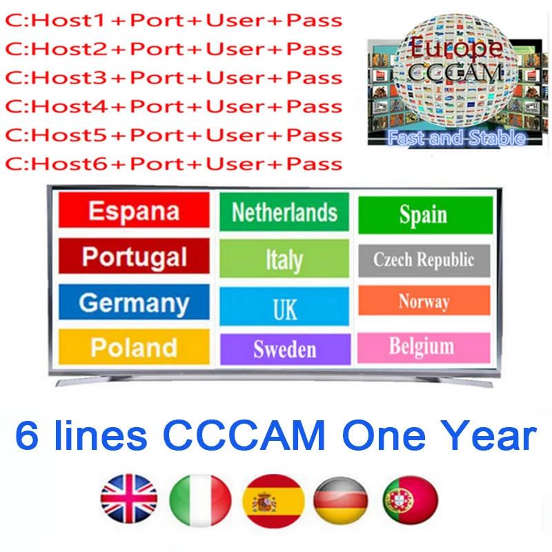 ТВ ресивер Европа Cccam 6 cline HD сервер на 1 год Германия работает для DVBS2 спутниковый ресивер для cсcam cline для Испании