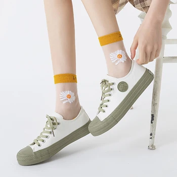 

Summer Flowers Socks 2020 Fashion Transparent Silk Sock 6 Color Hollow Out Mesh Sheer Women Socks Female Hosiery