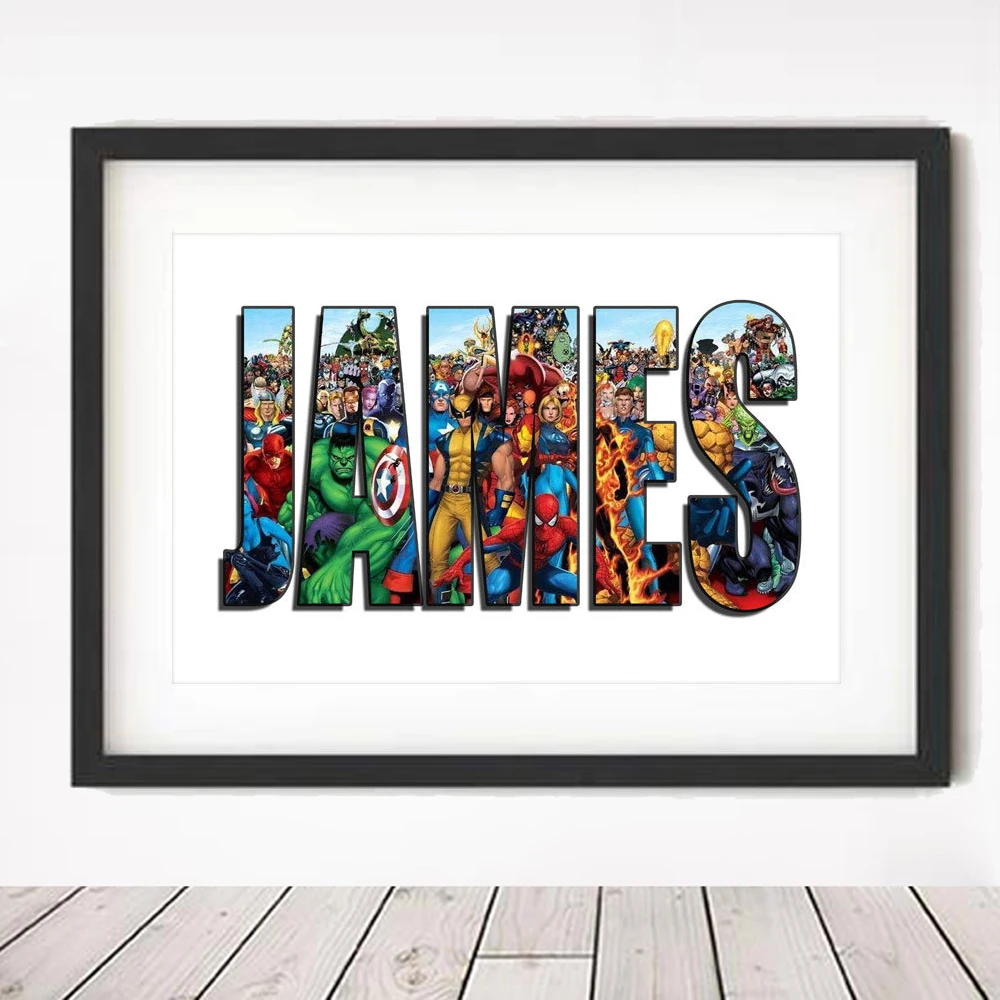 BLACK/ WHITE MARVEL CHARACTERS PHOTO PRINT ON FRAMED CANVAS WALL ART DECORATION 