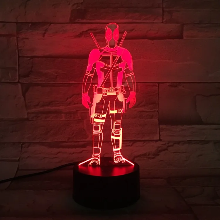 3D Lamp Marvel Comics Superhero Deadpool Kids Night Light LED Bedroom Deco Holiday Gift The Avengers Child Table Night Lamp 3D