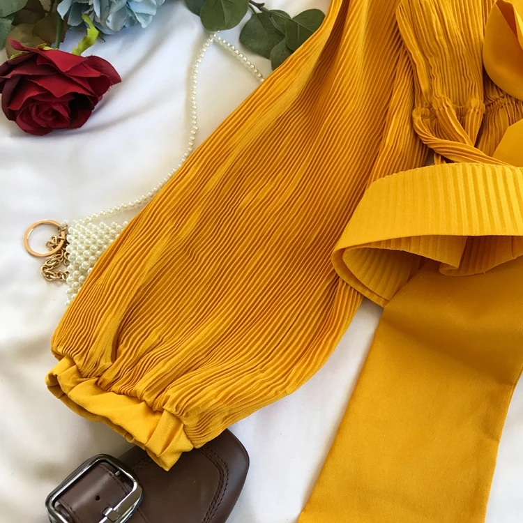 Women Elegant Long Sleeve Blouse Shirt Sexy V Neck Pleated Ruffles Blusa Sashes Vintage Women Blouse Spring Fashion Shirt Top Blusas (13)