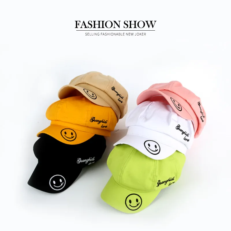 

Spring And Summer New Style Women's Japanese-style Literature And Art Smiley Octagonal Cap Korean-style Versatile Painter Cap Ho
