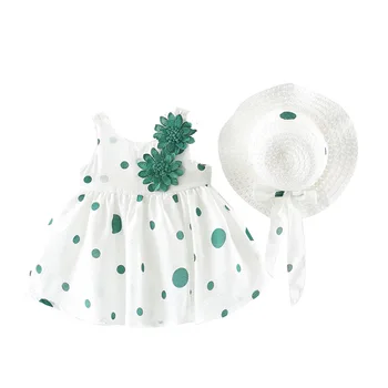 

WLG Girls Cute Dress Kids Summer Sleeveless Dot Printed Dresses With Hat Baby Girl Princess Clothes