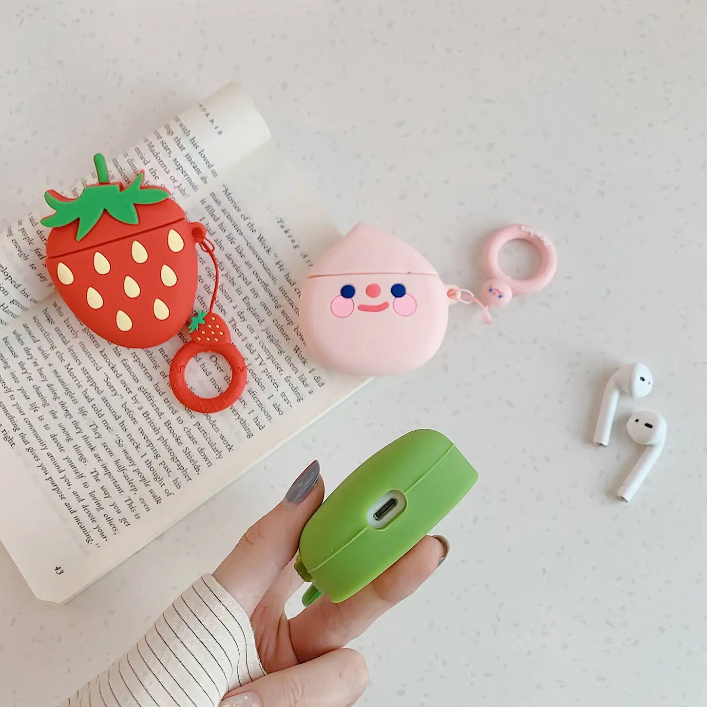 Чехол для AirPods с милым рисунком персика авокадо с ремешком, силиконовый чехол, беспроводной чехол для наушников Airpods 2, чехол для наушников fundas
