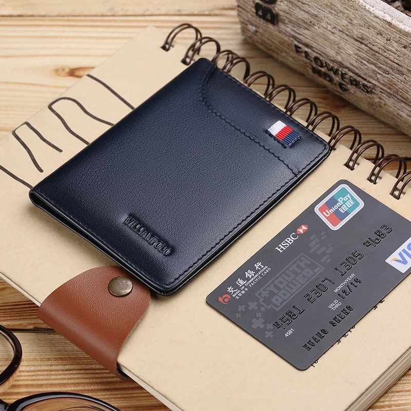 

Men Wallets Slim Genuine Leather Bi-Fold Card Holder Front Pocket Luxury Small Purse Thim Money Clip Famous Brand Wallet Design