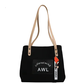 

2021 Women Canvas Fabric Shoulder Eco Tote Folding Handbag Large Capacity Casual Embroidery Shopping Cute Female Book Bags Sac
