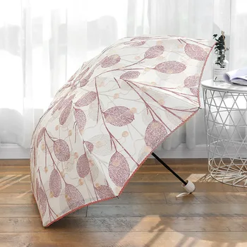 

New Portable lace Umbrella Leaves Flower Blossom Parasol 3 folding umbrella UV Sunny / Rain parasol lace sun umbrella
