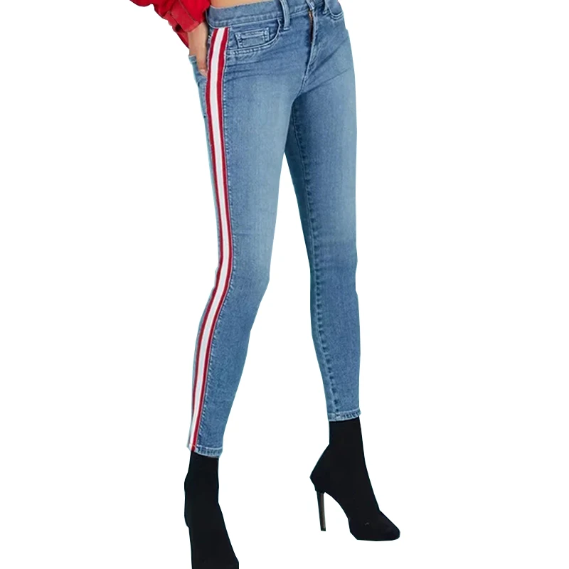 

Sexy Striped High Waist Jeans Women Ankle-Length Lady Patchwork Skinny Jeans All Matched Casual Pants Brief Slim Winter Jeans