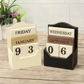 

Wood Desk Calendar Retro Vintage Wood Block Perpetual Calendar Wooden Environmental Office Home Desk Decor Diy