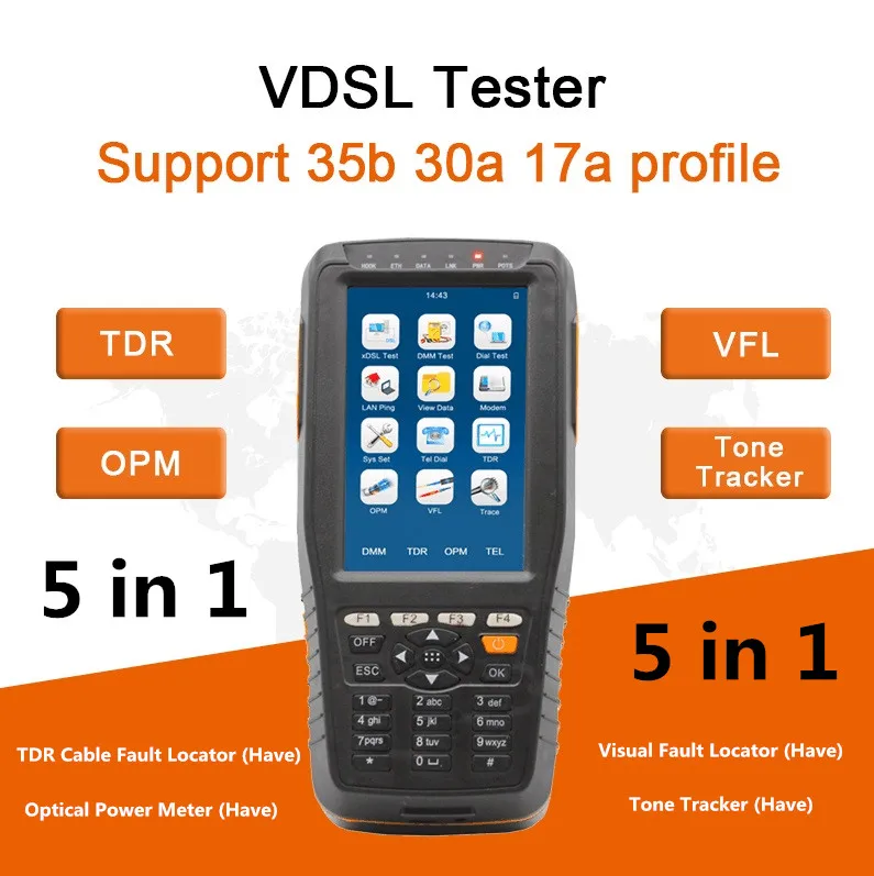 

5 in 1 Mufti-function TM600P VDSL VDSL2 Tester Support 35b 30a 17a profile With OPM+VFL+TDR+Tone Tracker Full funciton DHL Free