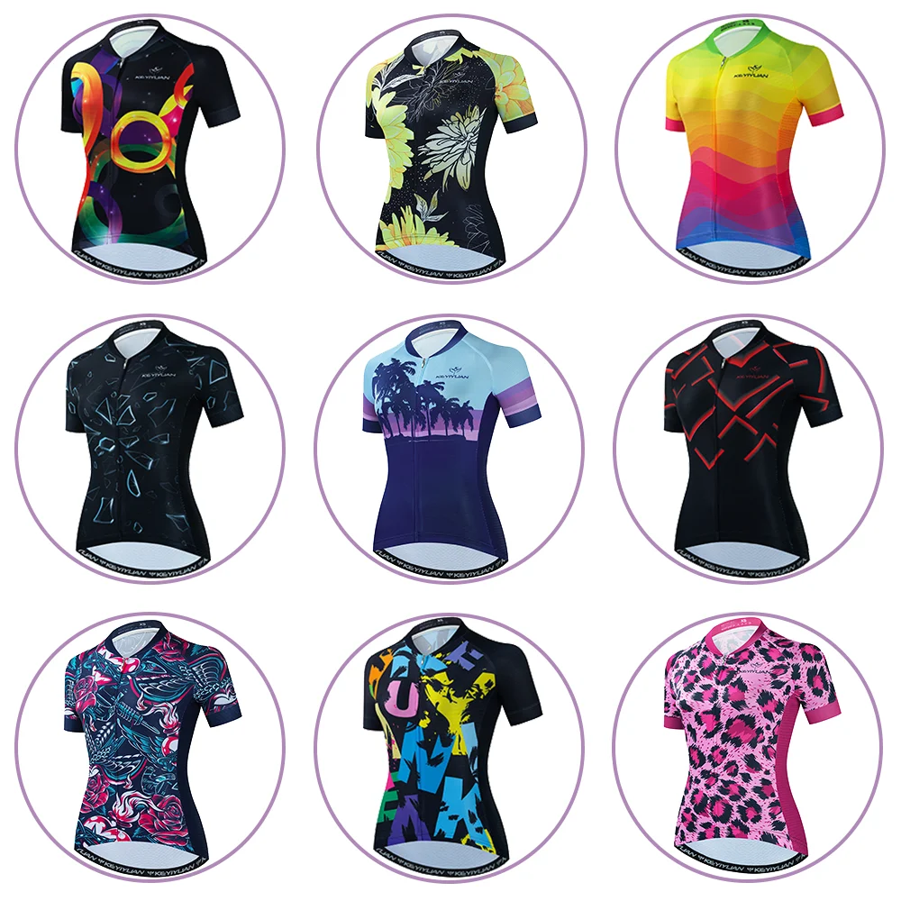 

KEYIYUAN Pro Women's Short Sleeve Cycling Jersey Summer Bike Clothing Road Mtb Shirt Camiseta Ciclismo Feminina Maillot Velo