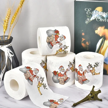 

drops 100pcs Christmas Santa Claus Cartoon Printed Toilet Paper Pattern Roll Colored Table Kitchen Tissue threeNoel Navidad 2019