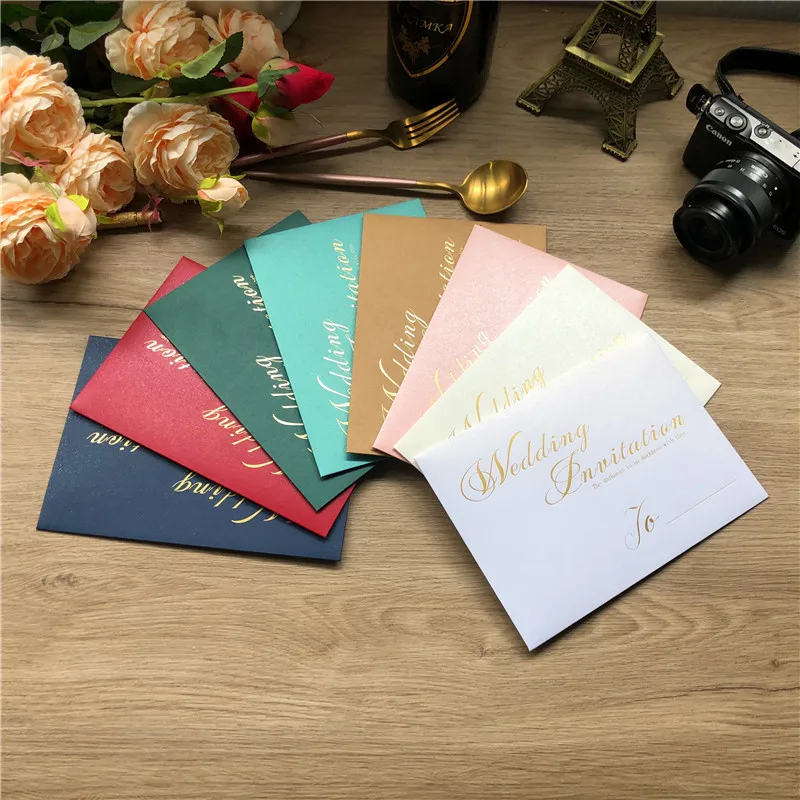 250g 135X195MM 25pc Pearl Color Paper Envelope For Invitations Gold Foil Print Wedding Card Bag Greeting Postcard A7 | Дом и сад