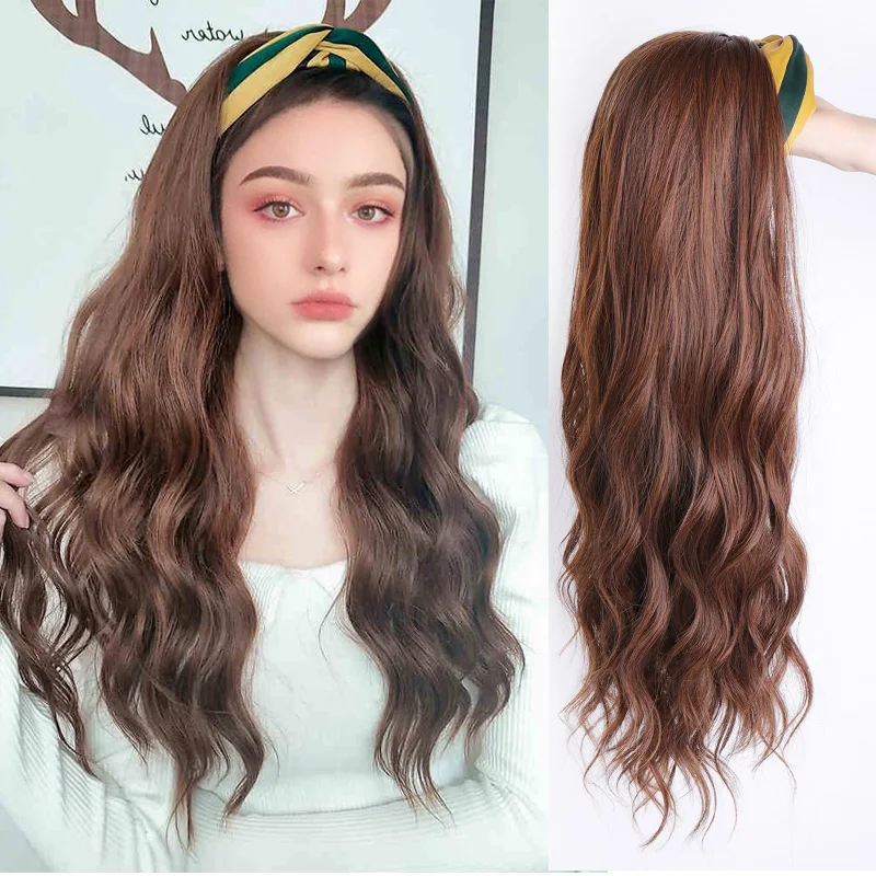 

AOSI Fashion Headband Wig Long Water Wave Christmas Clip In Hair Extensions Synthetic Fake Hairpiece Natural Hair For Women Girl