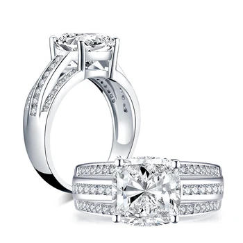 

925 sterling silver fashion luxury engagement ball ring 3.0ct fat square wedding ring