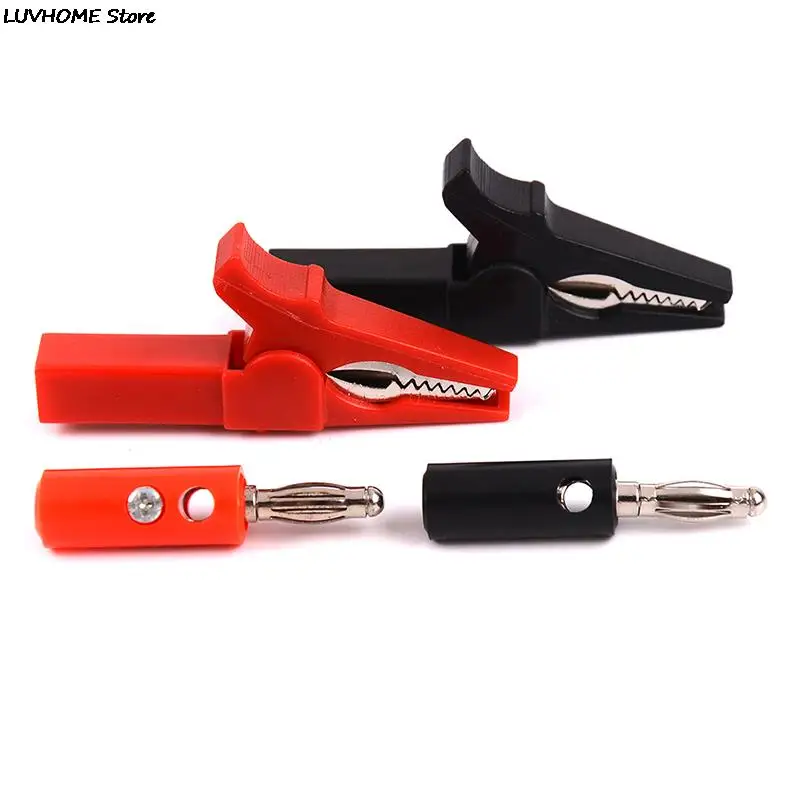 4pcs 55mm Alligator Clip + Banana Plug, Test Probe With 4mm Banana Plug Cable Clips Red +black
