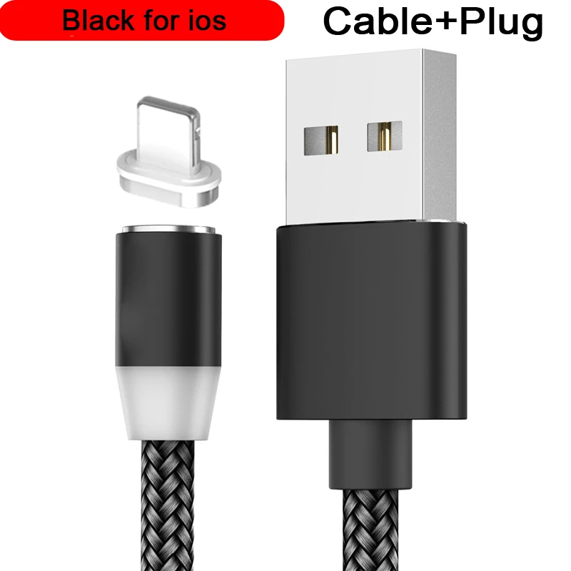 ios Black Магнитный кабель USB для быстрой зарядки кабель usb type C Магнитный кабель для зарядки данных Micro USB кабель для мобильного телефона USB шнур - Цвет: ios Black