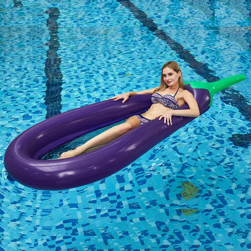

Swimming Pool Inflatable Eggplant Floating Row Swimming Ring with Net Lounge Chair Folding Water Pvc Floating Bed Air Cushion