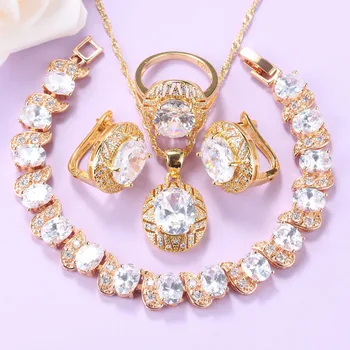 

Turkish jewelry Sets Gold Color Hight Quality Natural Stone Wedding Costume Womans' Necklace And Bracelet Sets 7-Color Jewelry