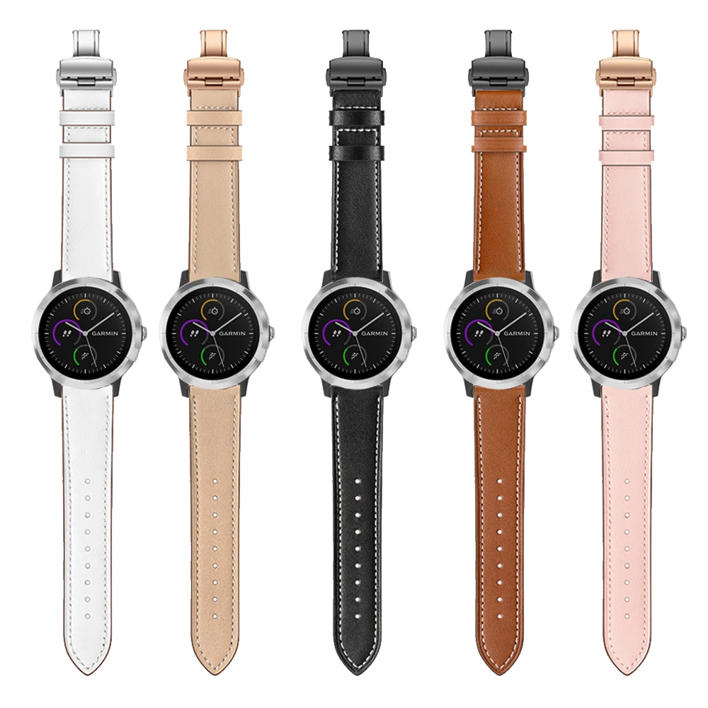 Кожаный ремешок с застежкой бабочкой для Garmin Vivoactive 3 Music Vivomove HR часов Forerunner 645 245 м