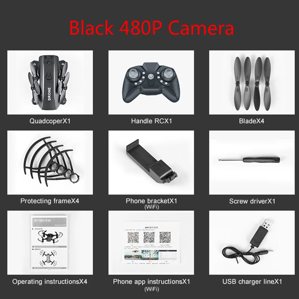 Black 480P Мини карманный Дрон с/без HD камерой, Высокий режим удержания микро-Квадроцикл RC WiFi FPV складной Профессиональный вертолет самолет - Цвет: Black 480P